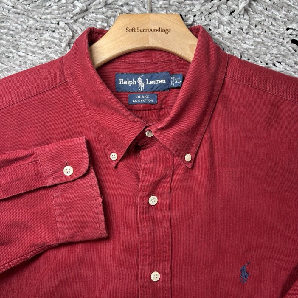 Ralph Lauren Blake Corduroy Button Down Shirt Mens XL Red Long Sleeve Preppy VTG